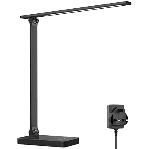 Image of Lepro Desk Lamp, LED Desk Lamp with Power Adapter, 9.2W 750lm, Dimmable Desk Lamps Office, 5 Brightness Levels x 5 Colour Modes, Touch Control, Suit for Office, Study, Bedroom, Nails, Reading, Black