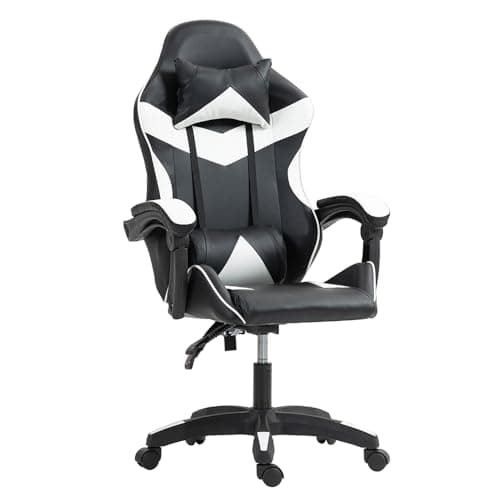 Image of Panana Gaming Reclining Swivel Chair for Adults,Ergonomic Swivel Racing PC Chair with Lumbar Support (White)