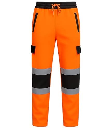 Image of Hi Vis Work Trousers – Open Hem High Visibility Safety Pants with Reflective Tape, Lightweight Breathable Workwear for Construction Outdoor (S–2XL) (UK, Alpha, XXL, Regular, Regular, Orange/Black)