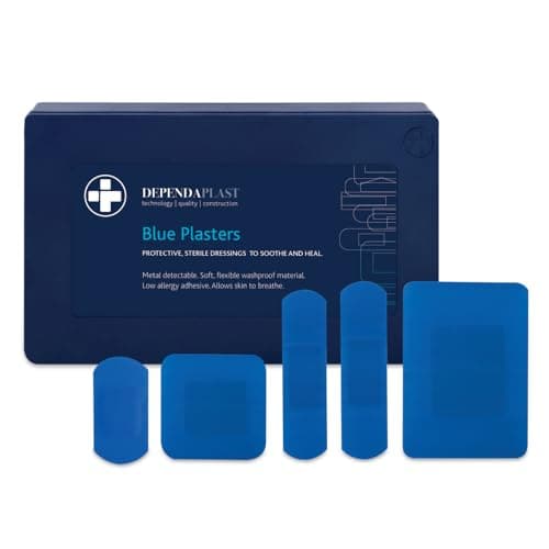 Image of Dependaplast Food Area Blue Plasters with High Visibility and Metal Detection Properties, Easily Detectable, Individually Wrapped - Box of 120