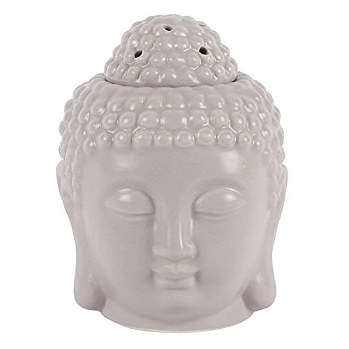 Image of Tranquil Grey Small Buddha Head Oil Burner - 13cm x 10cm (1 Pc.) - Silky Finish, Perfect for Fragrance Oils and Wax Melts