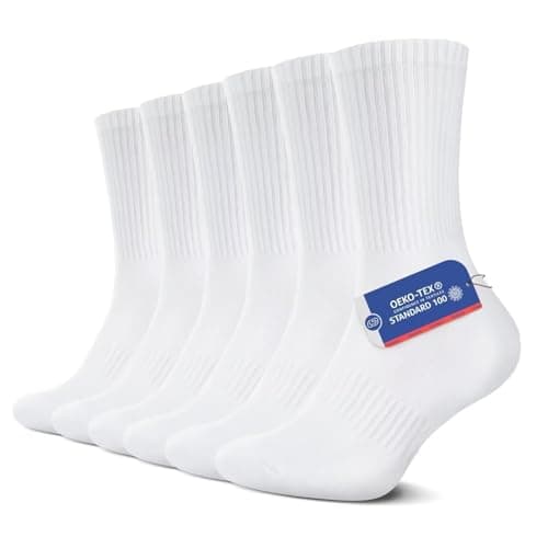 Image of YouShow Mens Socks Size 9-12 Uk Golf Socks for Men White Sports Socks for Mens Crew Socks Men Hiking Socks for Men White Cotton Socks Men's Socks 7-11 Seamless Socks Mens 6 Pairs