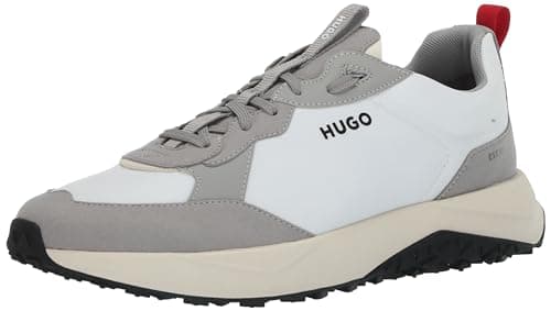 Image of HUGO Men's Running Style Mix Material Sneakers, Crisp White/Light Dove Grey, 12