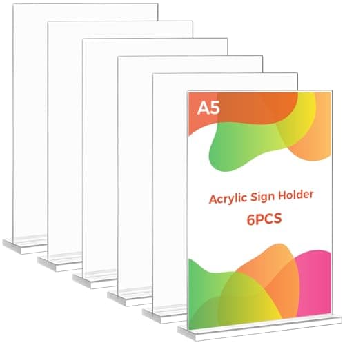Image of Thboxes A5 Acrylic Sign Holder, 6 Pack T-Shaped Double-Side Display Stand Poster Holder Clear A5 Menu Holders for Office, Hotel Store Restaurant