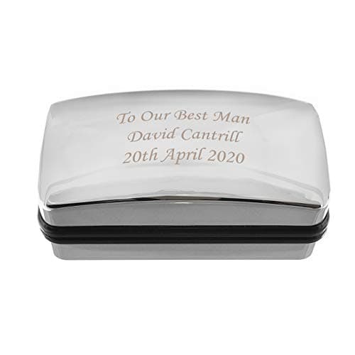 Image of Custom Personalised Chrome Finish Cufflink Box. Ideal For Weddings, Xmas, Dad, Teacher.