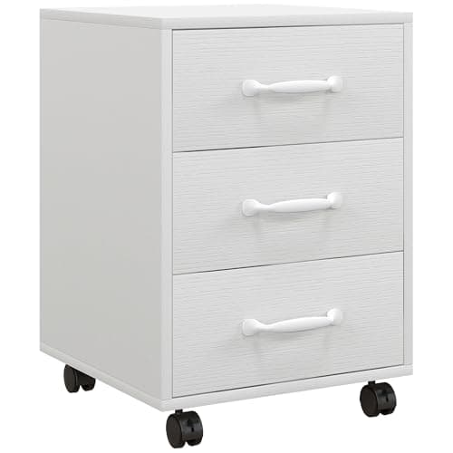 Image of HOMCOM 3-Drawer Filing Cabinet, Mobile File Cabinet for Home Office, Small Rolling Filing Cabinet, Printer Stand, Under Desk File Cabinet for A4, Letter-Size Files, White Wood Grain