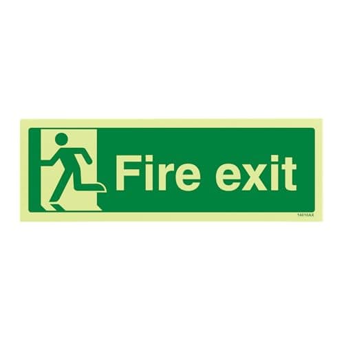 Image of V Safety Glow In The Dark Final Fire Exit Man Left Sign - 300mm x 100mm - Self Adhesive Vinyl