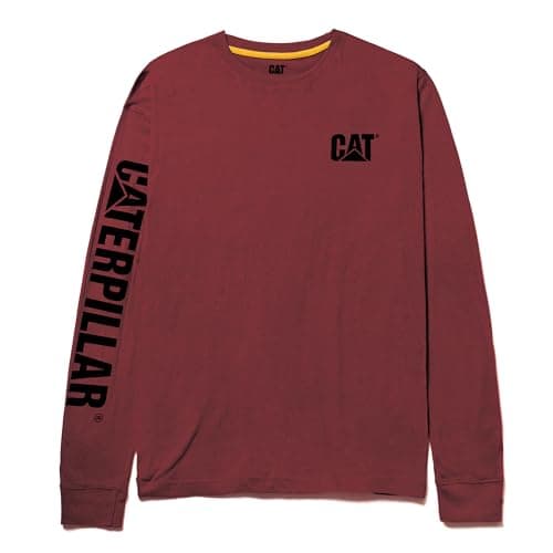 Image of CAT Caterpillar Trademark Banner Long Sleeve Tee Shirts for Men with Center Back Neck Wire Management Loop Workwear Logo, Brick Heather, XL