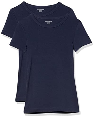 Image of Amazon Essentials Women's Slim-Fit Short-Sleeve Crewneck T-Shirt, Pack of 2, Navy, M
