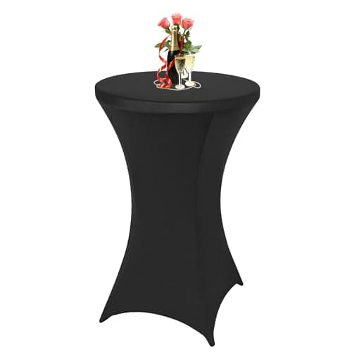 Image of Trimming Shop Cocktail Spandex Tablecloth 32" Round x 43" Height - Stretch Fitted Table Cover with Elastic Leg Pockets, 210 GSM Polyester Table Cloth for Weddings, Parties & Events, Black, Pack of 1
