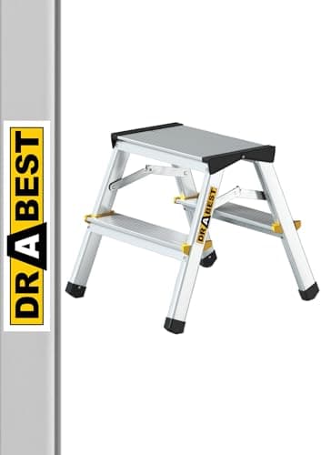 Image of Drabest PRO SERIES LADDERS 2x2-Step Aluminum Double-Sided Household Ladder 150 KG Aluminum Step Ladder Ladders Multi Purpose Folding 39 x 41 x 20 cm