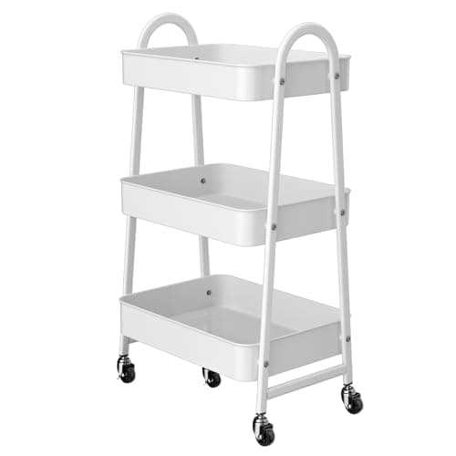 Image of OrderlyGo Metal Storage Trolley - 3 Tier Trolley on Wheels, Kitchen Trolley, Vegetable Rack, Storage Utility Cart, Rolling Storage Rack Trolley for Kitchen Makeup Bathroom Office, White