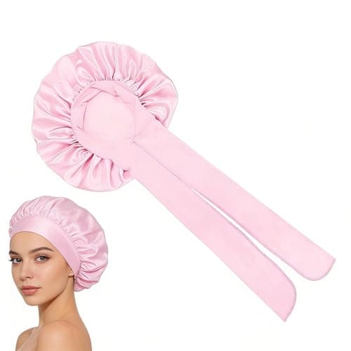 Image of Satin Bonnet for Women and Girls, Double-Sided Silk Hair Wrap for Sleeping, Night Sleep Cap with Elastic Band, Hair Care Head Cover Hat for Long, Curly, Straight Hair (Pink)