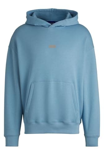 Image of HUGO Mens Nazardo Cotton-terry loose-fit hoodie with logo details