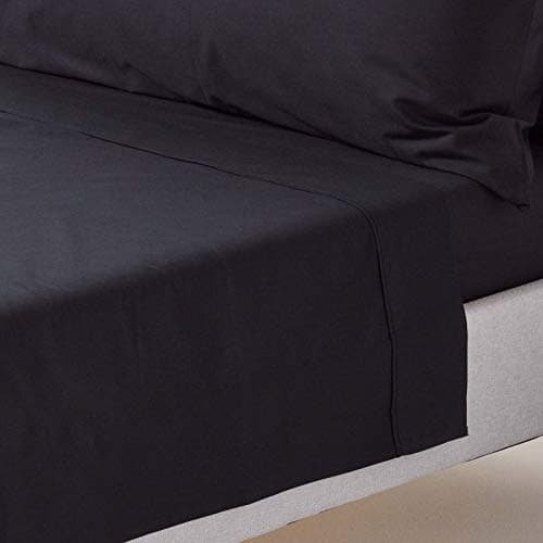Image of HOMESCAPES Black Pure Egyptian Cotton Flat Sheet King 200 TC 400 Thread Count Equivalent Bed Sheet