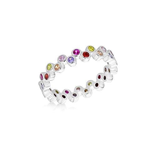 Image of Tuscany Silver Women's Sterling Silver Rhodium Plated Multi-Coloured CZ 4mm Alternating Band Ring #P