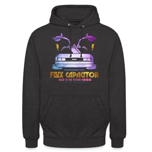 Image of Spreadshirt Back To The Future Powered By Flux Capacitor Unisex Hoodie, M, charcoal grey