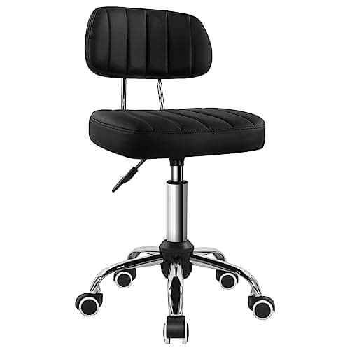 Image of BFTOU Square Swivel Stool on Wheels Perfect for Work SPA Shop Massage Height-Adjustable and Cost-Effective Rolling Stool Chair with Back Black