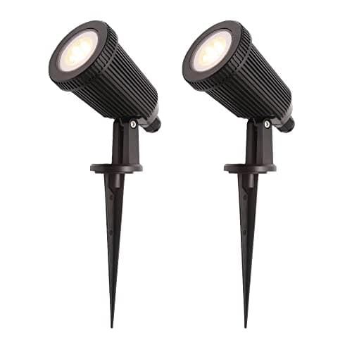 Image of Britalia 2 Pack - Black Outdoor Modern Single Head Garden Spike Spot Light | Dual Mount Flush Base or Spike | 1 x GU10 Lamp Required | IP65 Exterior Rated | 40cm Pre Wired Cable