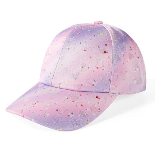 Image of Jupsk Girls Baseball Cap Baby Sun Hat UV Protection Summer Bucket Hat Pink Starry Trucker Cap for Kids Children 3-8 Years