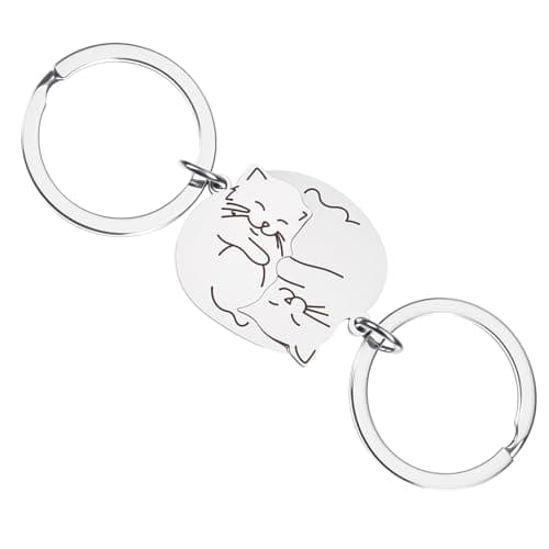 Image of Ouligay Cat Matching Couples Keyring Cute Boyfriend Birthday Gifts for Girlfriend Him Her Long Distance Relationship Best Friend Bestfriend Birthday Gifts Romantic I Love You Gift for Her Him