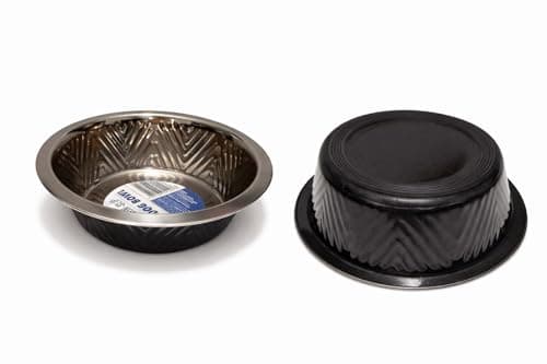 Image of Premium Stainless Steel Dog Bowl, Embossed Chevron Design, Non-Slip Rubber Base, Available in 3 Sizes for Cats and Dogs (Black)