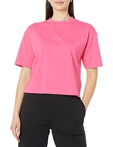 Image of Amazon Essentials Women's Organic Cotton Drop-Shoulder Relaxed Boxy Short-Sleeved T-Shirt (Available in Plus Size), Neon Pink, L