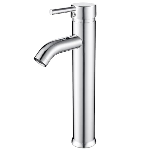 Image of kisimixer Basin Mixer Tap Tall Bathroom Sink Taps with UK Standard Hose, Modern Single Lever Hot and Cold Stainless Steel Sink Taps for Bathroom, Chrome