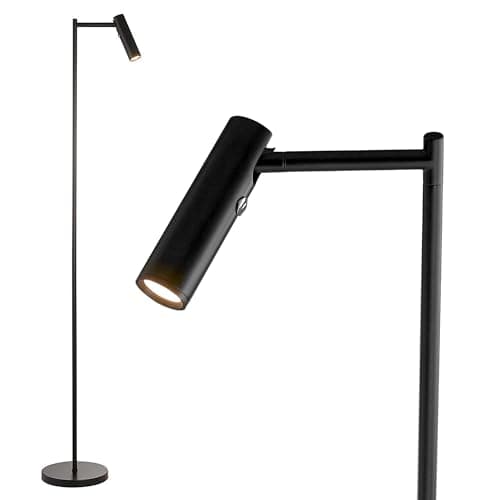 Image of National Lighting Dedicated Reader Floor Lamp Matt Black – LED Light 4W 220LM Warm White Light with Dimmable 3-Stage Touch Button – Modern Standing Lamp for Bedroom, Lounge, Home & Office