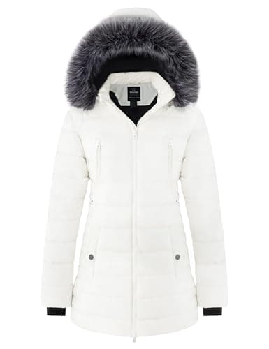 Image of Wantdo Women's Winter Warm Puffer Coat Water Resistant Outdoor Jacket Cotton Padded Jackets Faux Fur Hood Coats White L