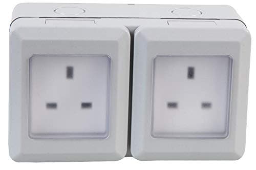 Image of PRO ELEC 2-Gang Weatherproof Mains Socket, IP55 – Outdoor Power Socket, 13A, 250V AC (PEL00887)
