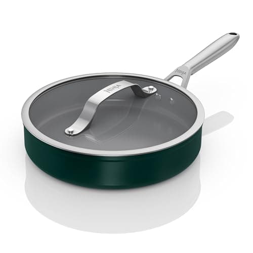 Image of Ninja ZEROSTICK Ceramic Pro 26 cm Sauté Pan with Glass Lid, Scratch Resistant, Made PTFE-Free, All Hob Compatible, Green, CW30126UKGN