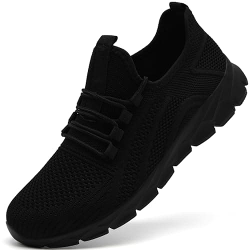 Image of IVQDZL Mens Trainers Black Gym Shoes for Men Running Shoes Walking Casual Slip On Sneakers Sports Black Trainers Mens Size 11 UK(Label Size:46)