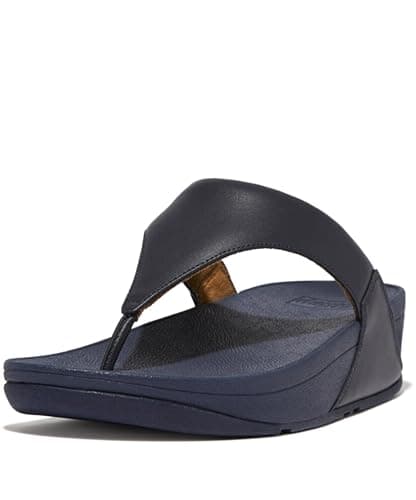 Image of Fitflop Women's Lulu Leather Flip Flops, Toe-Post Sandals, Comfortable with Natural Arch Support - Deepest Blue - 4 UK