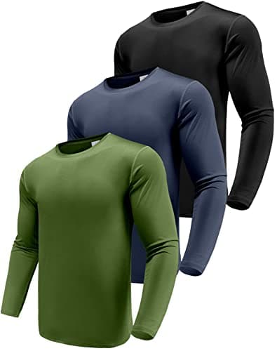 Image of 3 Pack Long Sleeve Shirts for Men, Quick Dry Moisture Wicking Shirts, Mens Long Sleeve Tee Shirts Workout Athletic Tee Shirts Black/Navy/Green-3P04-L