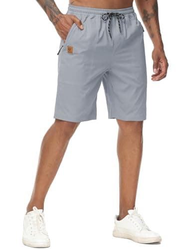 Image of YuKaiChen Men's Shorts Classic Fit Twill Summers Casual Shorts with Zip Pockets Size 34 Grey