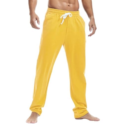 Image of Amy Coulee Jogging Bottoms Men's Cotton Baggy Sports Trousers Loose Training Trousers with Pockets, yellow, XL