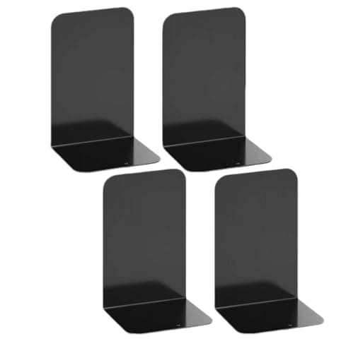 Image of Deefongo 4 Pieces Heavy Duty Black Decorative Metal Bookends，Metal Book Ends Support for Shelves Divider Stopper Holder with Non-Slip Rubber Pad for Decor, Home, Office, Library, School, Gift
