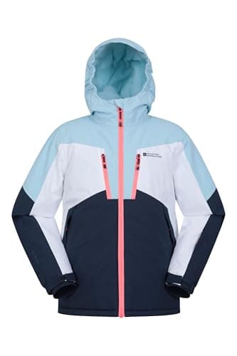 Image of Mountain Warehouse Galactic Kids Waterproof Ski Jacket - Detachable Hood, Taped Seams, Breathable, Integrated Snowskirt - Winter, Skiing, Snowboarding Light Blue Kids Size 11-12 Years