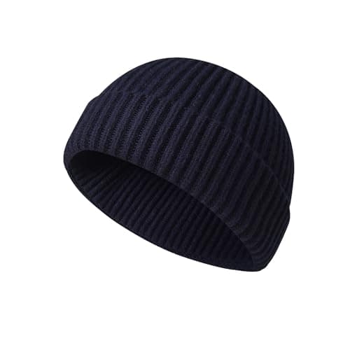 Image of Beanie Hat Men - Fisherman Beanie Trawler Beanie Knitted Cuffed Winter Warm Hat Skullcap Gifts for Men UK (UK, Alpha, One Size, Navy Blue)