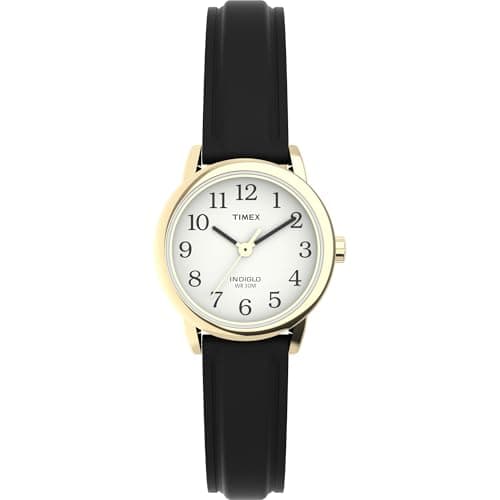 Image of Timex Ladies Watch with White Dial and Black Leather Strap - T20433PF T20433PF Gold