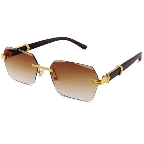 Image of LOJUDI Rimless Sunglasses Women Men - Rectangle Frameless Fashion Tinted Gradient Vintage Sun Glasses Ladies Shades UV400 Protection - Gradient Brown Lens