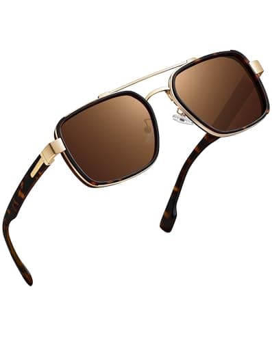 Image of Joopin Square Aviation Sunglasses for Men Women Retro Sun Glasses Polarised UV400 Protection Double Bridge Shades (Tortoise Brown)