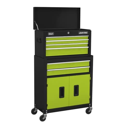 Image of Sealey Topchest & Rollcab Combination/Tool Chest on Wheels with Ball-Bearing Slides, 6 Drawer - Green - AP22HVG