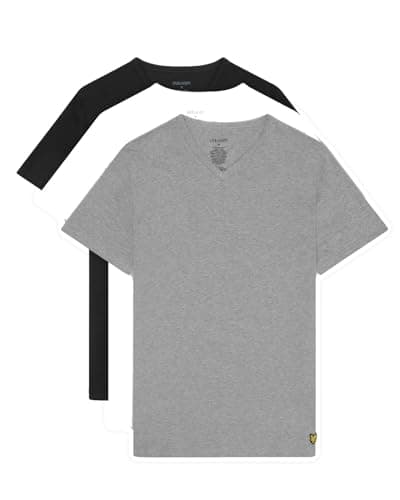 Image of Lyle & Scott Loungewear Basic 3 Pack V Neck T-shirt X044 Jet Black/Mid Grey Marl/White, XL