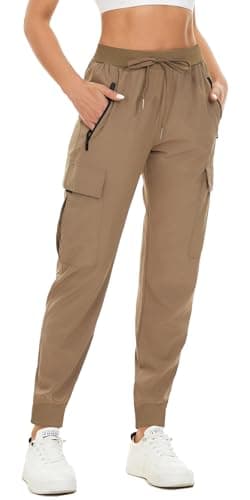 Image of SMENG Cargo Trousers Women Pretty Khaki Pants for Women Daily Ladies Casual Trousers Tapered Slim Fit Joggers Women Hiking Essentials Waterproof Cycling Trousers Khaki Size S