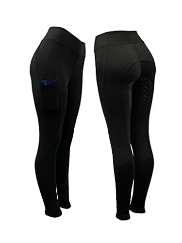 Image of Riding Tights Equestrian Ladies Silicone Grip with Phone Pockets Horse Riding/Gym/Yoga Leggings Tights Breeches Equine (as8, Waist, Numeric_34, Regular, Regular, Black, UK 16, Skinny)