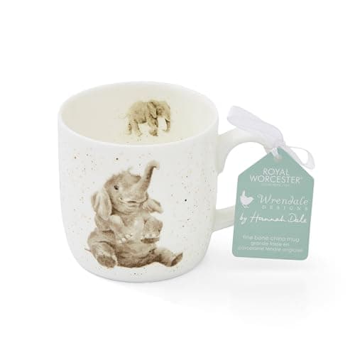 Image of Royal Worcester x Wrendale Designs 'Role Model' Coffee Mug - Fine Bone China White Mug with Handle, Featuring Baby Elephant Illustration by Artist Hannah Dale, Microwave & Dishwasher Safe, 310ml