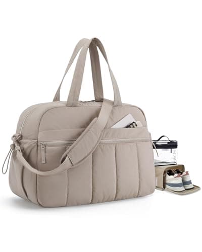 Image of BAGSMART Womens Travel Gym Bag Set- 42L Holdall Duffle, Shoe Bag & Clear Toiletry Bag Included, Lightweight Carry on Hand Luggage Cabin Bag with Trolley Sleeve, Water Resistant, Camel