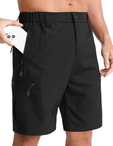 Image of APTRO Mens Cargo Hiking Shorts Outdoor Lightweight Golf Casual Shorts for Men with 5 Zipper Pockets Black M